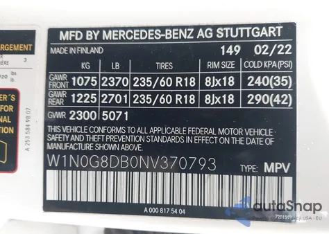 2022 Mercedes-Benz Glc 300 Suv from USA, damaged, VIN W1N0G8DB0NV370793
